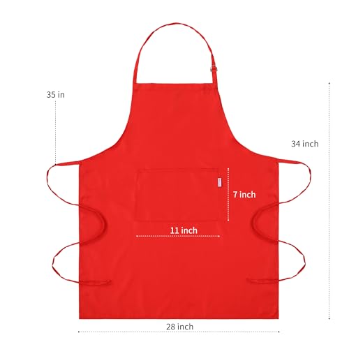 Red Adjustable Bib Apron for Women with Pockets (Red X1)