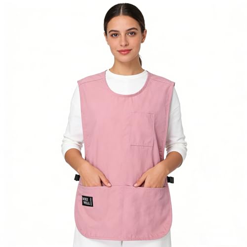 Waterproof Cobbler Apron with 4 Pockets Vest Smock Apron for Men Women Chef Waiter Work (Pink)