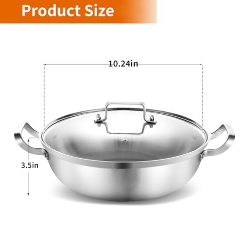 Tri Ply Stainless Steel Hot Pot 11 inch Everyday pan With lid (Silver / 3.5 Quarts)