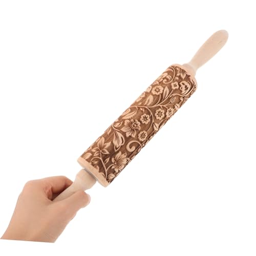 Embossed Rolling Pin for Baking Wooden Pastry Roller with Intricate Floral Patterns for Cookies Fondant and Dough for Weddings Holidays and Special Occasions