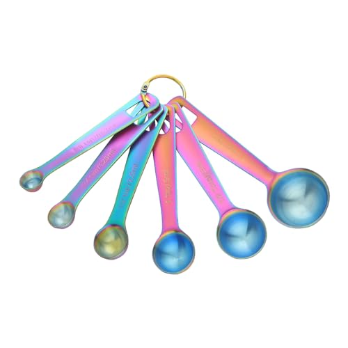 18 8 Stainless Steel Measuring Spoons 6pc Rainbow for Dry (6PCS Baking Measuring Spoons / Rainbow)