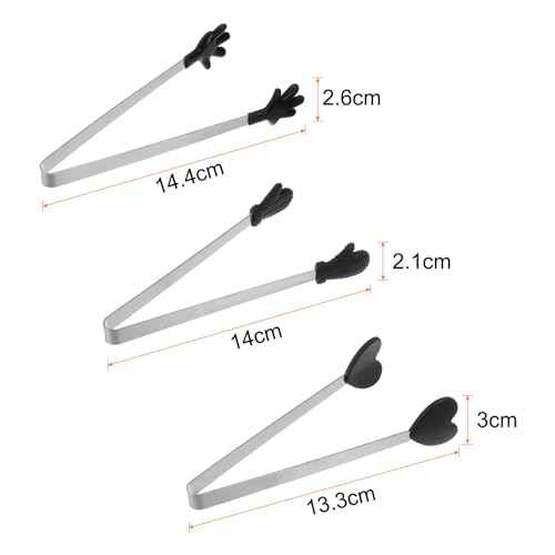 Mini Food Tongs 5.5" Pattern Shape Stainless Steel with Silicon Tips Small Cooking Tongs Kitchen Food Tongs Serving Tongs for Cooking Grilling BBQ Barbecue Kitchen (Black)