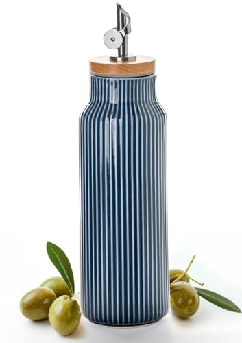 Ceramic Olive Oil Dispenser Bottle for Kitchen (20 Ounces / Blue)