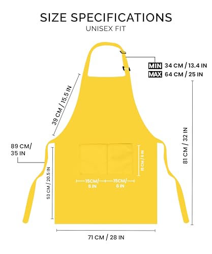 Bib Aprons 2 Pack Adjustable With 2 Pockets (2 Pack / Yellow)
