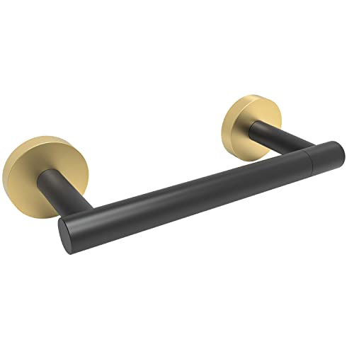 Black and Gold Toilet Paper Holder SUS304 Stainless Steel Double Post Pivoting Toilet Paper Roll Holder Wall Mounted Tissue Holder for Commercial Bathroom RV Matte Black & Brushed Brass Finish (Black and Gold)