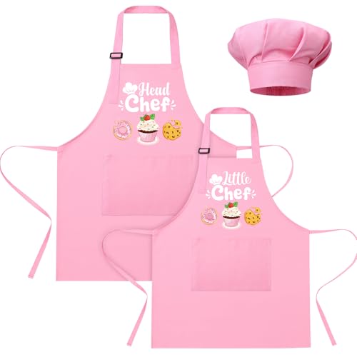 2 Pack Parent and Child Aprons Set Mommy and Me Apron Pink (Pink)