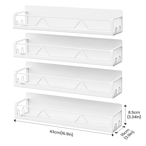 16.9 Inch Wide Large Capacity Magnetic Spice Rack for Refrigerator (4 Pack - Wide / White)