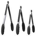 Kitchen Silicone Tongs for Cooking with Nonslip Silicone Tips (Black / 3Pcs, 7+9+12 Inch)