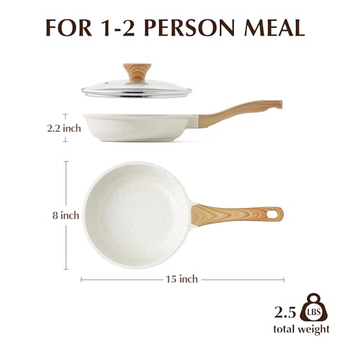 8Inch Nonstick Ceramic Frying Pan with Lid (White Ceramic / 8 Inch)