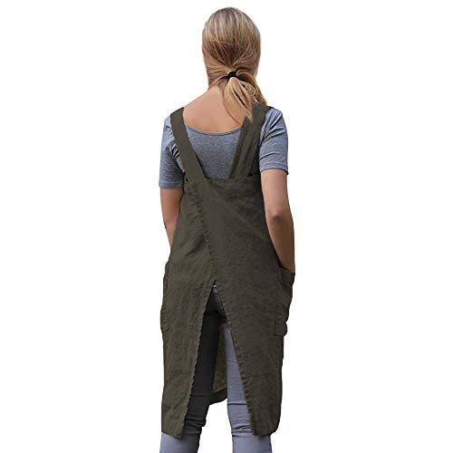 Women’s Pinafore Square Apron Baking Cooking Gardening Works Cross Back Cotton (Small / Green)