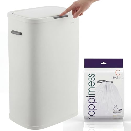 Tammi 14.5 Gal Slim Push Button Trash Can (Cotton White)