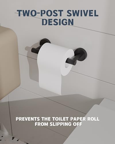 Matte Black Toilet Paper Holder SUS304 Stainless Steel Double Post Pivoting Toilet Paper Roll Holder Wall Mounted Toilet Tissue Holder for Commercial Bathroom RV (Matte Black)