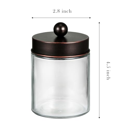 4 Pack Glass Qtip Holder with ORB Stainless Steel Lids (4 pack / Oil Rubbed Bronze)