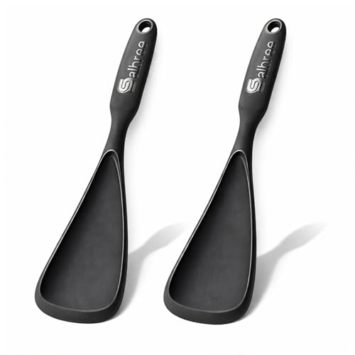 Seamless Silicone Spatula Spoon Multifunction Scoop Kitchen Spoon (Black-2 Pack)