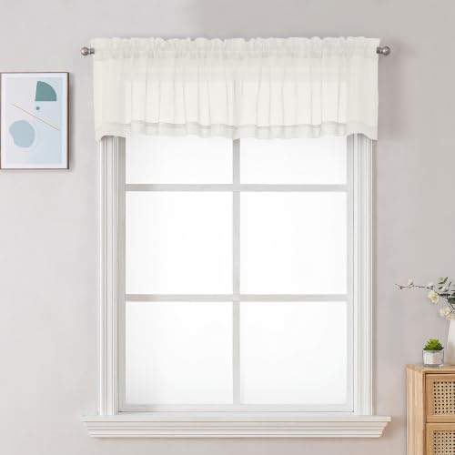 Ivory Sheer Valance for Windows (Ivory / 42"W x 12"L (Pack of 2))