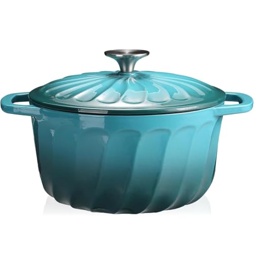 Enameled Cast Iron Dutch Oven Pot with Lid (BlueGreen / 6 QT)