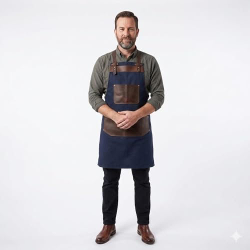Full Grain Leather & Canvas Apron (Tan Brown)