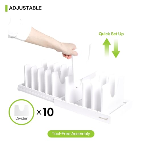 Pots and Pans Organizer under Cabinet Expandable Bamboo Pot Lid Holder Rack (White)