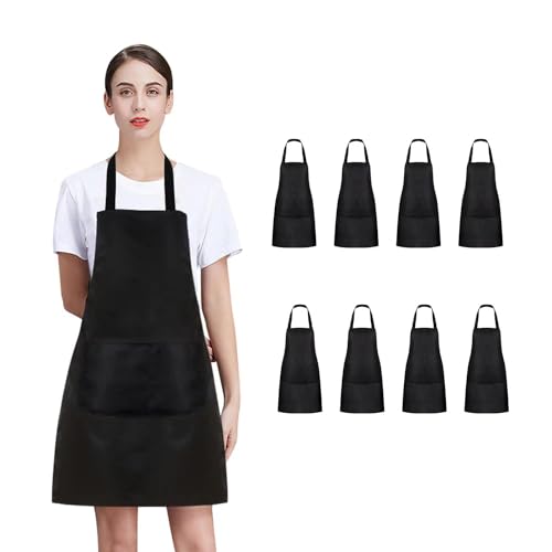 8/12/24 Pack Plain Bib Aprons Bulk, Black Commercial Apron with 2 Pockets, Unisex Apron for Adults Painting BBQ (Standard / 8 Pack)