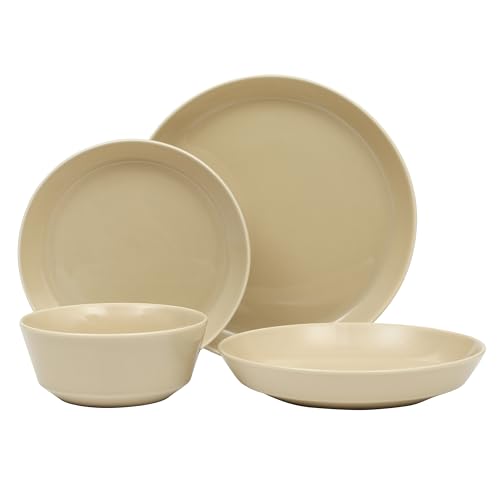 Summer Shades 16 Piece Plates and Bowls Dishes Service for 4 Porcelain Dinnerware Set (Taupe (Summer Shades) / Service for 4 (16pcs))
