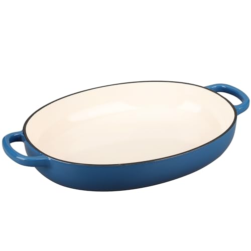 Enameled Oval Cast Iron Dutch Oven Pot with Lid (Lake Blue)