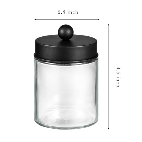 2 Pack Glass Qtip Holder with Black & Gold Stainless Steel Lids (2 pack / Black&Gold)