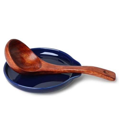 5 Inch Ceramic Spoon Rest for Kitchen Stove Top (Navy)