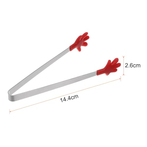 Mini Food Tongs 5.67" Hand Shape Stainless Steel with Silicon Tips Small Cooking Tongs Kitchen Food Tongs Serving Tongs for Cooking Grilling BBQ Barbecue Kitchen (Red)
