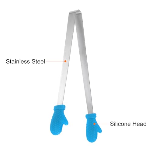 Mini Food Tongs 5.5" Gloves Shape Stainless Steel with Silicon Tips Small Cooking Tongs Kitchen Food Tongs Serving Tongs for Cooking Grilling BBQ Barbecue Kitchen (Blue)