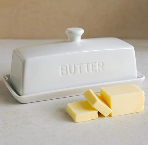 Butter Dish With Lid for Countertop (White)