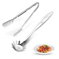 Spaghetti Spoon and Pasta Tong with Grip Teeth and Drain Holes (Silvery(stainless steel）)