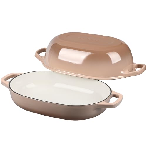 Enameled Cast Iron Oval Dutch Oven Pot with Lid (Mocha / 7 Quart)