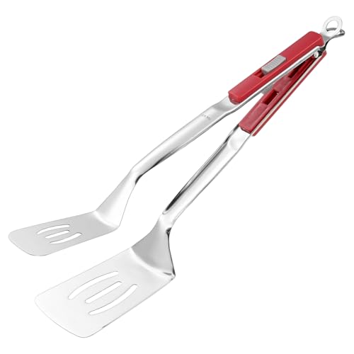 Spatula Tongs (Red Handle, Silver Tone)