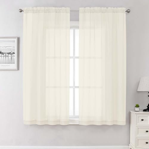 Cream Sheer Curtains 68 Inch Length 2 Pcs (Cream / 42"W x 68"L (Pack of 2))