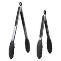 Kitchen Tongs for Cooking with Non (Black / 2Pcs, 9+12 Inch)