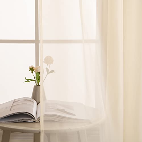 2 Panels Red Kitchen Tiers Sheer Curtains 29 X 36 Inch Cream Beige (Cream Beige / 29"W x 36"L (Pack of 2))