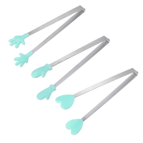 Mini Food Tongs 5.5" Pattern Shape Stainless Steel with Silicon Tips Small Cooking Tongs Kitchen Food Tongs Serving Tongs for Cooking Grilling BBQ Barbecue Kitchen (LightGreen)