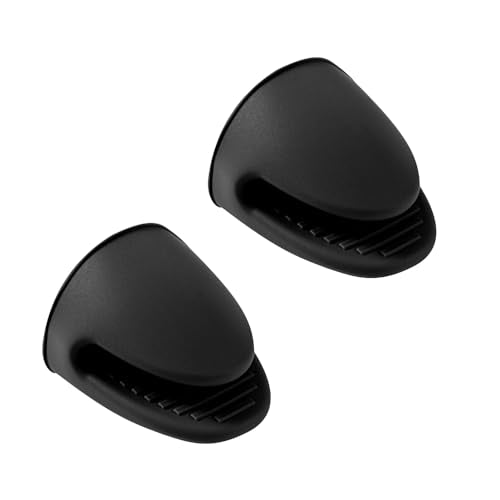 2 Piece Oven Mitt Gloves Set 1 Case of 4.33 x 3.5 Inch Silicone Pot Holders (Black / Pot Holder)