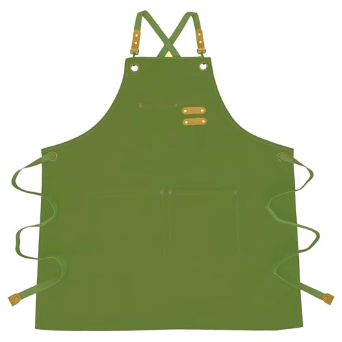 Canvas Cross Back Chef Cotton Apron for Men Women (Olive Green)