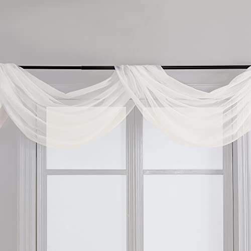 Ivory Sheer Scarf Valances for Windows 216 Inch Extra Long (Ivory / 42"W x 216"L (Pack of 2))