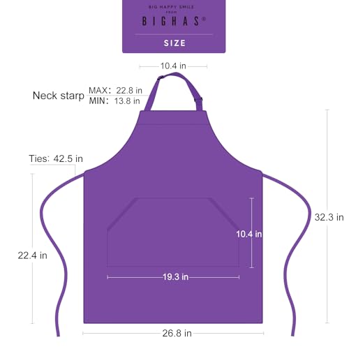 Adjustable Bib Apron with Pocket Extra Long Ties for Women Men (Lavender)