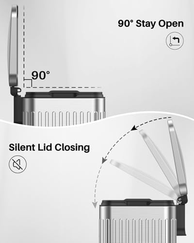 60 Liter 16 Gallon Stainless Steel Trash Can with Soft (Silver / 16 Gallon)