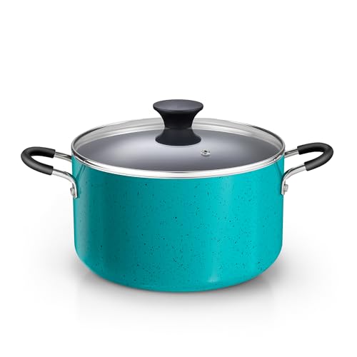 6 Quart Non Stick Stock Pot with Lid (Turquoise / 6 Quarts / Nonstick Cooking Pot)
