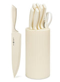 Knife Set, 8-Piece Kitchen Knife Set with Universal Block - Anti-Rust Chef Knives, Ergonomic Design, Dishwasher Safe (Cream) (Cream)
