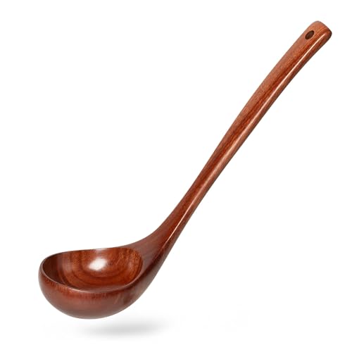 Wooden Soup Ladle for Cooking (Mahogany Reddish Brown / 10.8″-1.6oz)