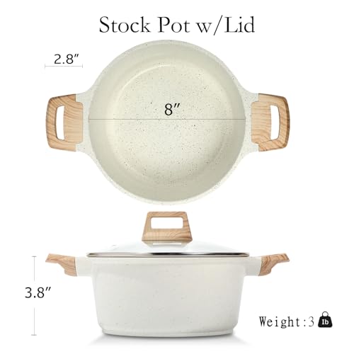 Nonstick Stock Pot with Lid (3 Quarts / White)