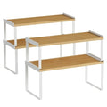 4 Pack Stackable Cabinet Shelves Organizer (Large / White-bamboo)