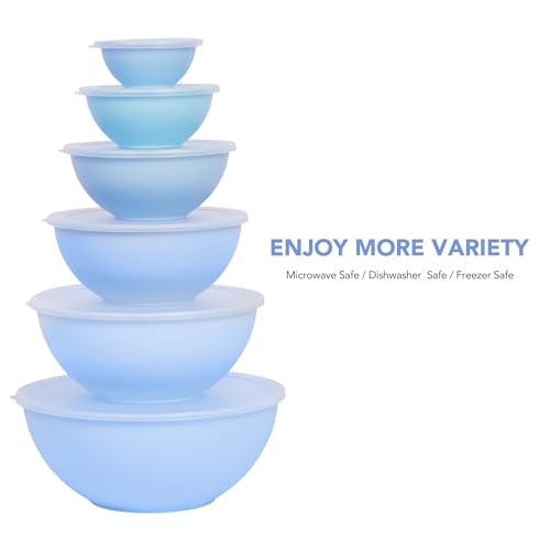 BPA Free Plastic Round Mixing Bowl with Lids (Pale Blue)
