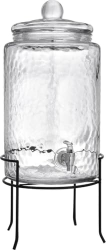 3 Gallon Glass Drink Dispenser with Metal Stand & Lid (Clear - 3 Gallon)
