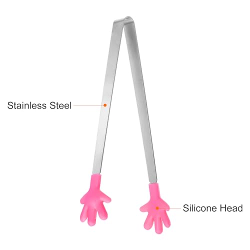 Mini Food Tongs 5.67" Hand Shape Stainless Steel with Silicon Tips Small Cooking Tongs Kitchen Food Tongs Serving Tongs for Cooking Grilling BBQ Barbecue Kitchen (RoseRed)